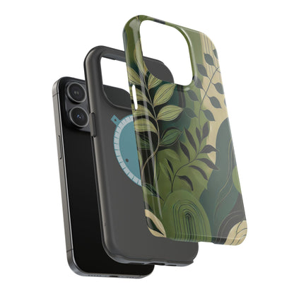 Abstract Green Leaves MagSafe iPhone Case - Nature-Inspired Protective Cover