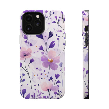 Purple Floral Bliss MagSafe iPhone Case – Delicate Blossom Design