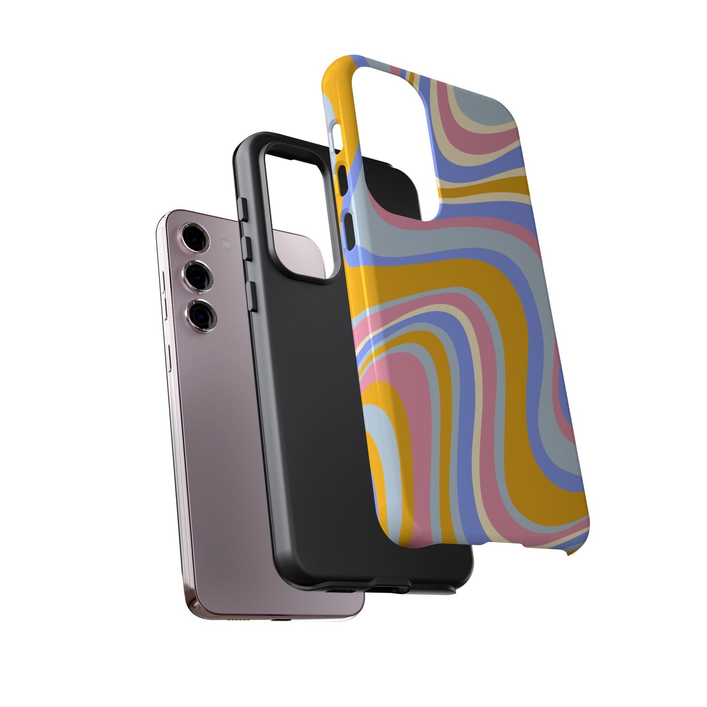 Groovy Pastel Waves Samsung Galaxy Case – 70s-Inspired Design with Dual-Layer Protection