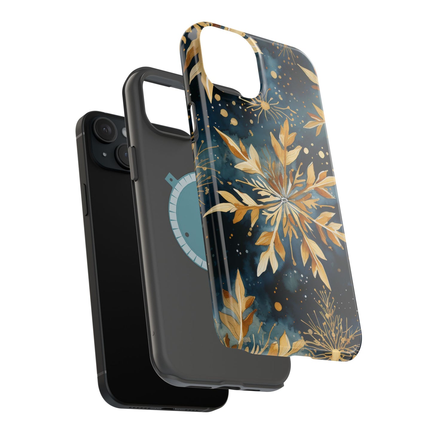 Gold Floral Snowflakes on Midnight Blue - MagSafe iPhone Series Case