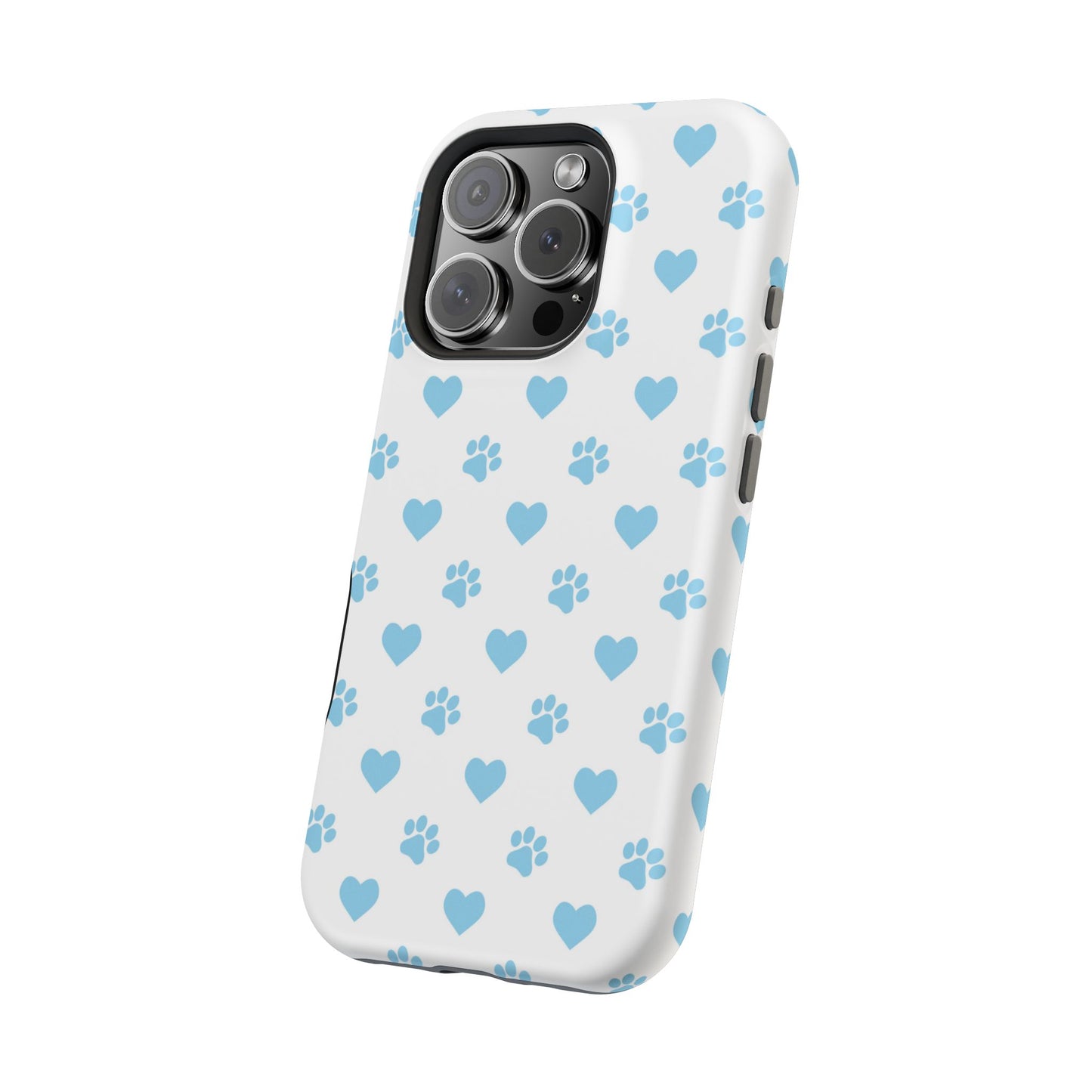 Blue Paw Prints & Hearts – MagSafe iPhone Case with Adorable Pet-Lover Design