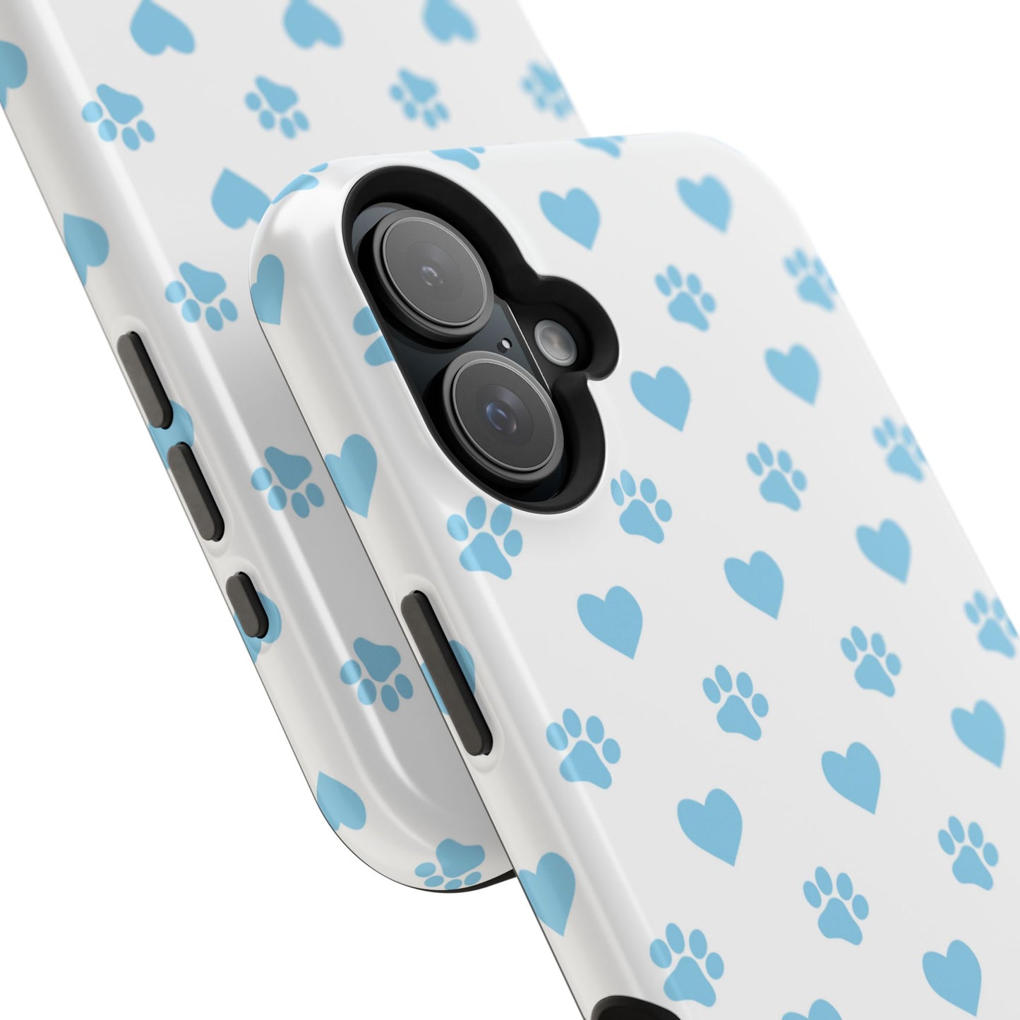 Blue Paw Prints & Hearts – MagSafe iPhone Case with Adorable Pet-Lover Design