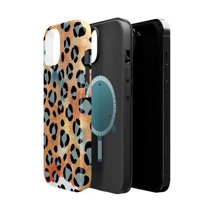 Sunset Watercolor Leopard Print Tough MagSafe iPhone Case – Artistic Animal Pattern with Dual-Layer Protection