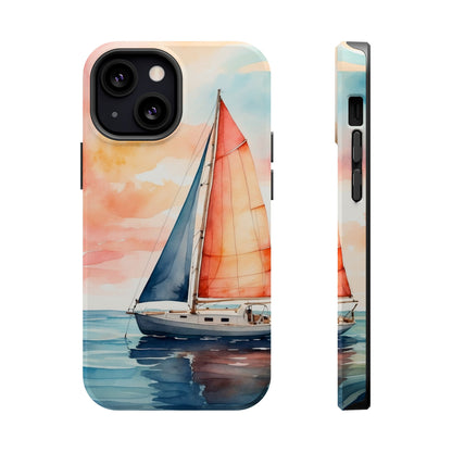 Sunset Sail MagSafe iPhone Case – Watercolor Sailboat and Sky Design