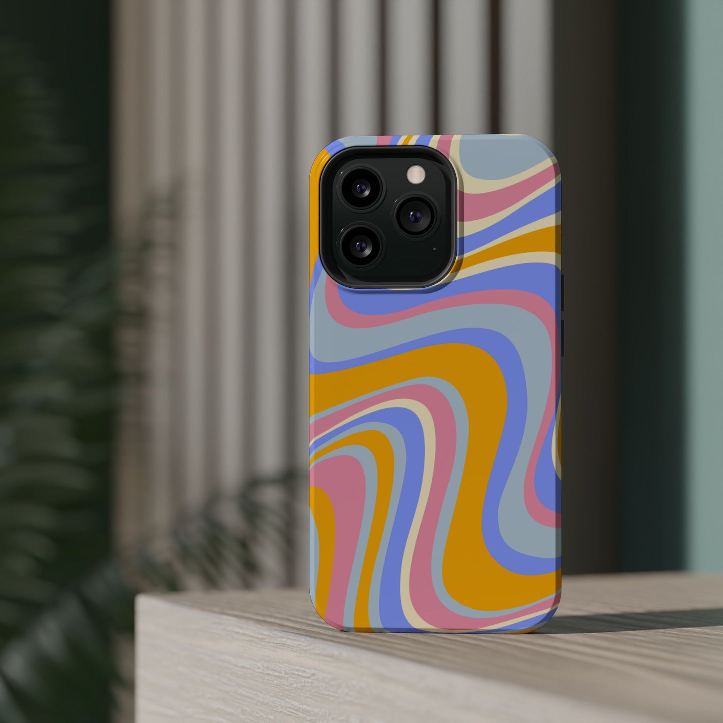 Groovy Pastel Waves MagSafe iPhone Case – 70s-Inspired Design with Dual-Layer Protection