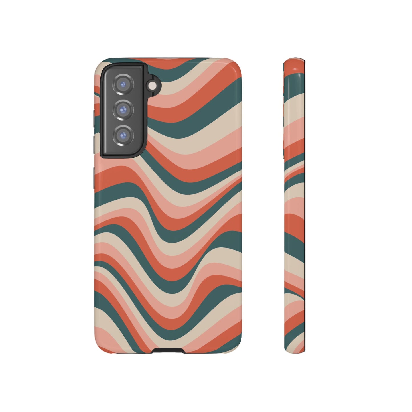 Groovy Waves Samsung Galaxy Case – Retro 70s-Inspired Stripes in Coral, Cream, and Teal