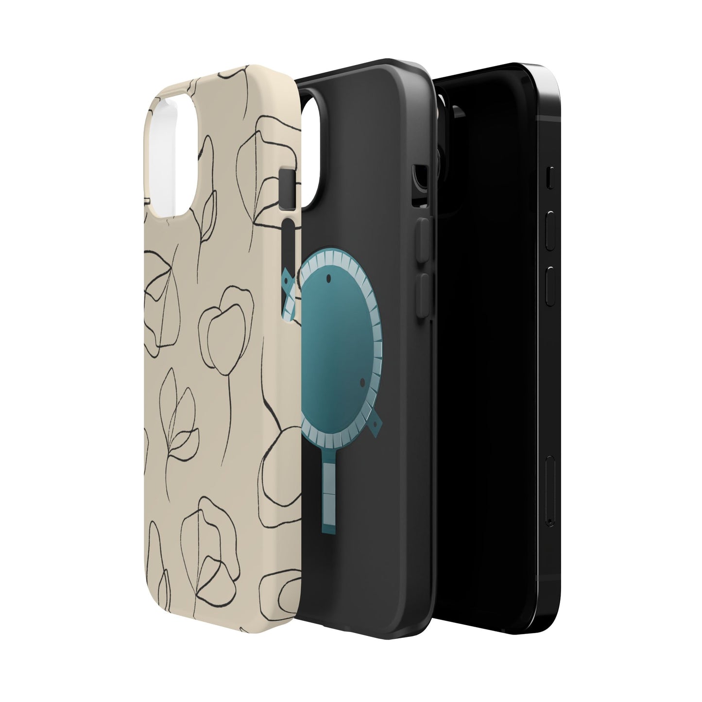 Minimalist Line Art Floral Tough MagSafe iPhone Case – Elegant Abstract Design with Dual-Layer Protection