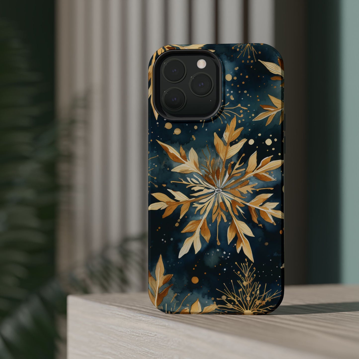 Gold Floral Snowflakes on Midnight Blue - MagSafe iPhone Series Case