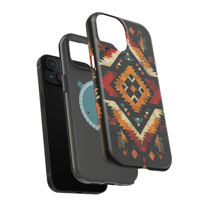 Southwestern Tribal Diamond Tough MagSafe iPhone Case – Bold Geometric Pattern, Dual-Layer Protection