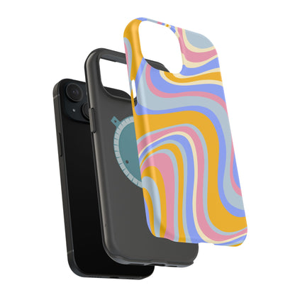 Groovy Pastel Waves MagSafe iPhone Case – 70s-Inspired Design with Dual-Layer Protection
