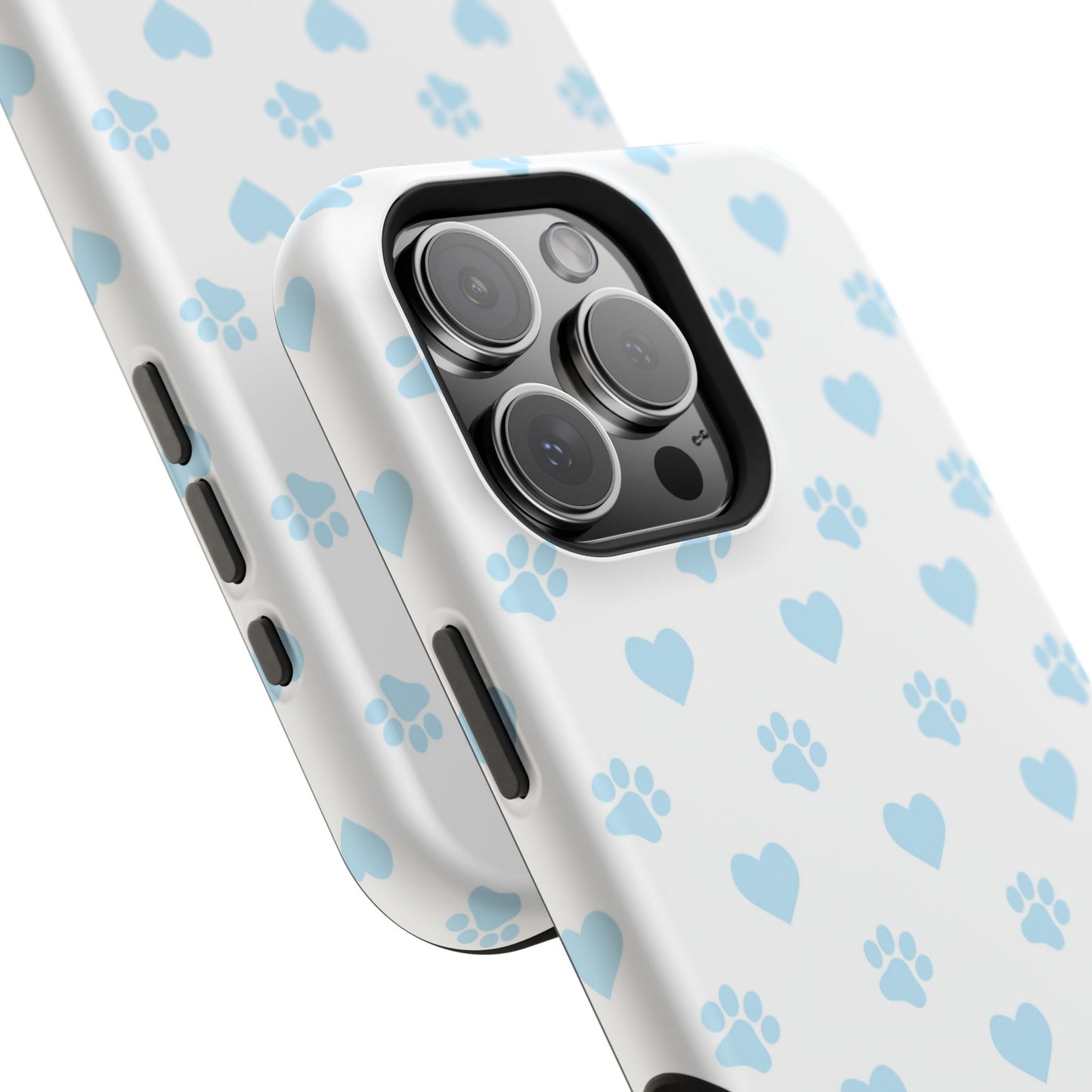 Light Blue Paw Prints & Hearts – MagSafe iPhone Case for Pet Lovers