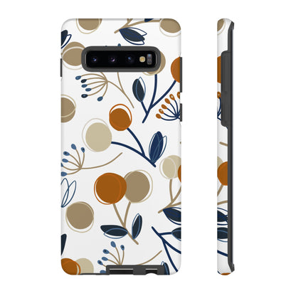 Modern Botanical Berries Tough Samsung Galaxy  Case – Earthy Tones & Navy Accents, Shock-Resistant