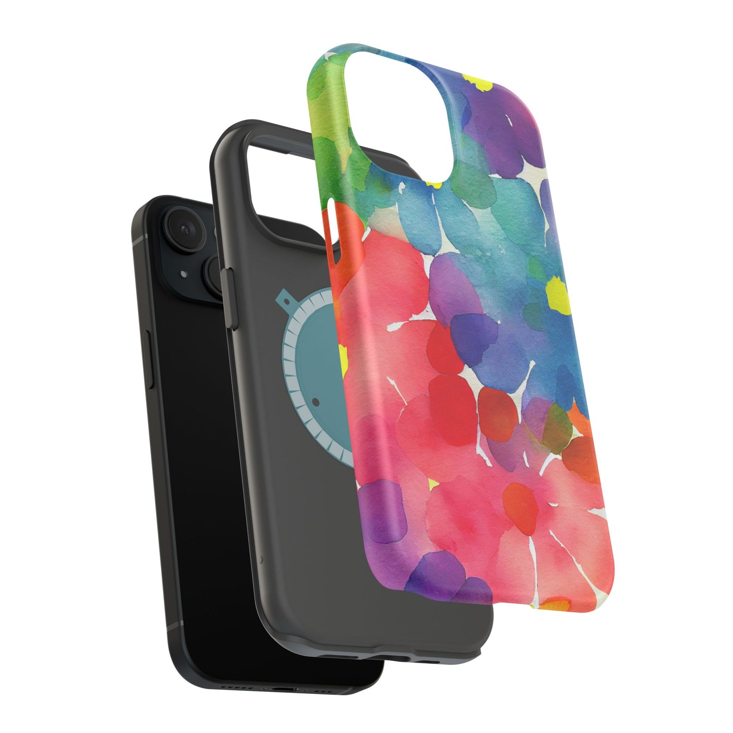 Rainbow Bloom Watercolor MagSafe iPhone Case – Slim Design, Glossy Finish