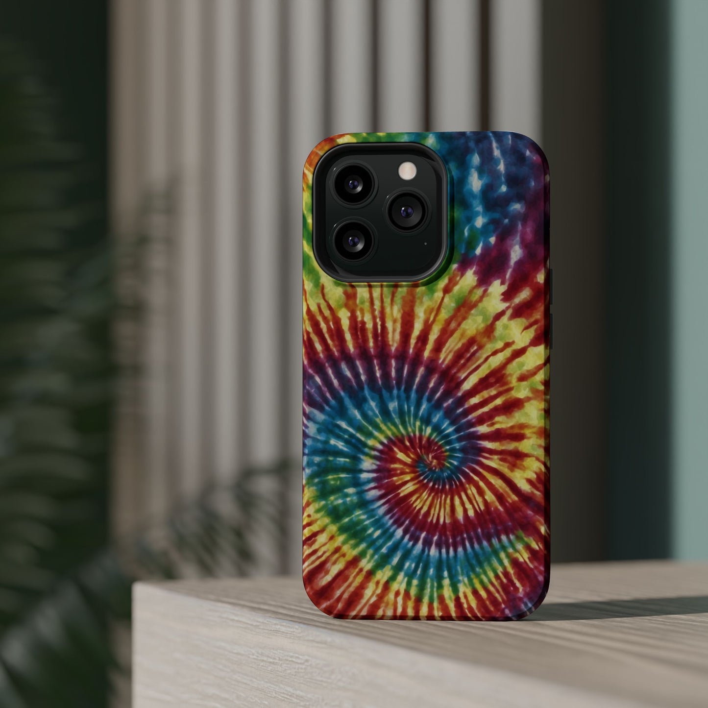 Vibrant Spiral Tie-Dye MagSafe Case – Retro Rainbow Design