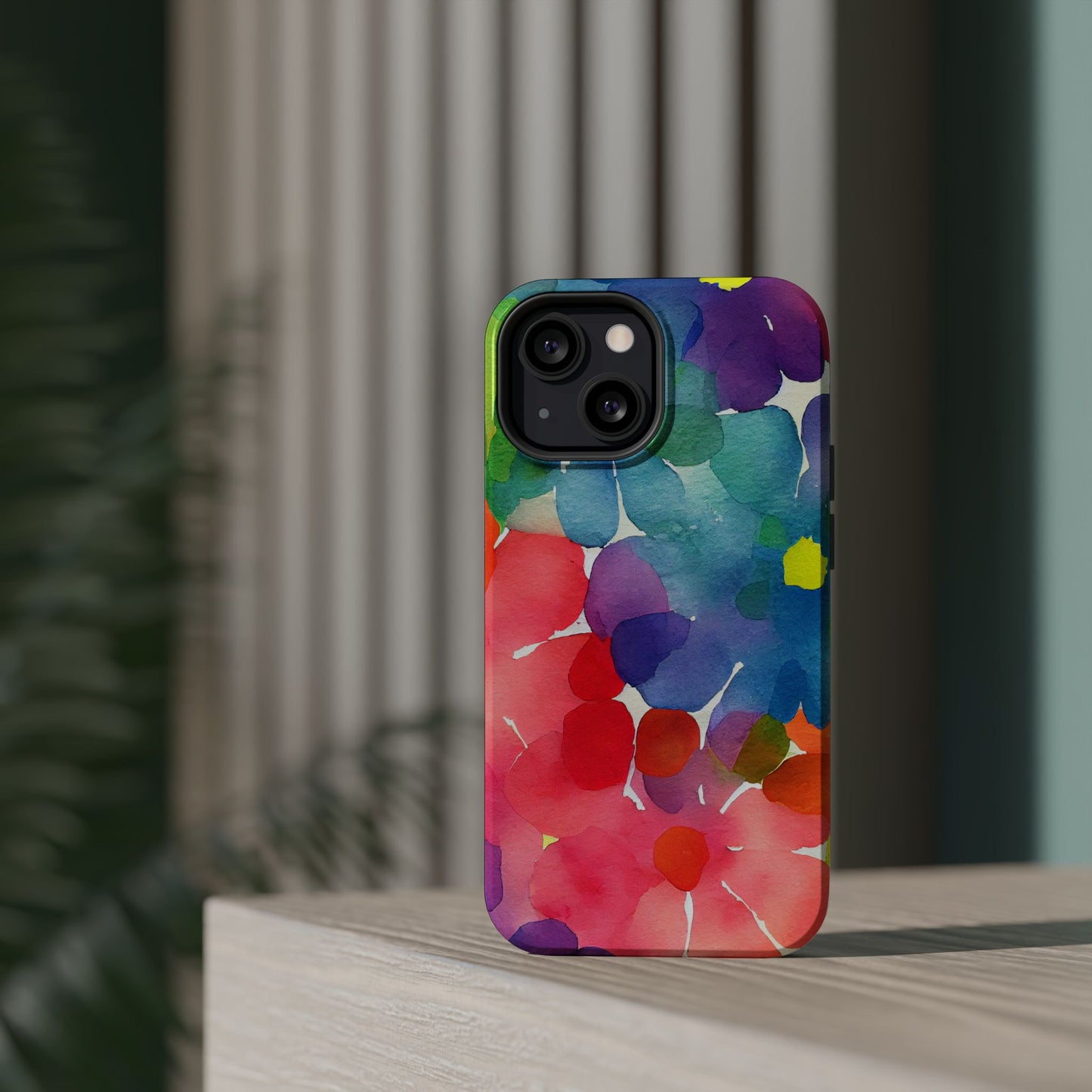 Rainbow Bloom Watercolor MagSafe iPhone Case – Slim Design, Glossy Finish