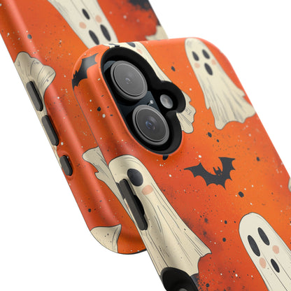 Spooky Ghosts & Bats  MagSafe iPhone Case – Vibrant Orange Halloween Design