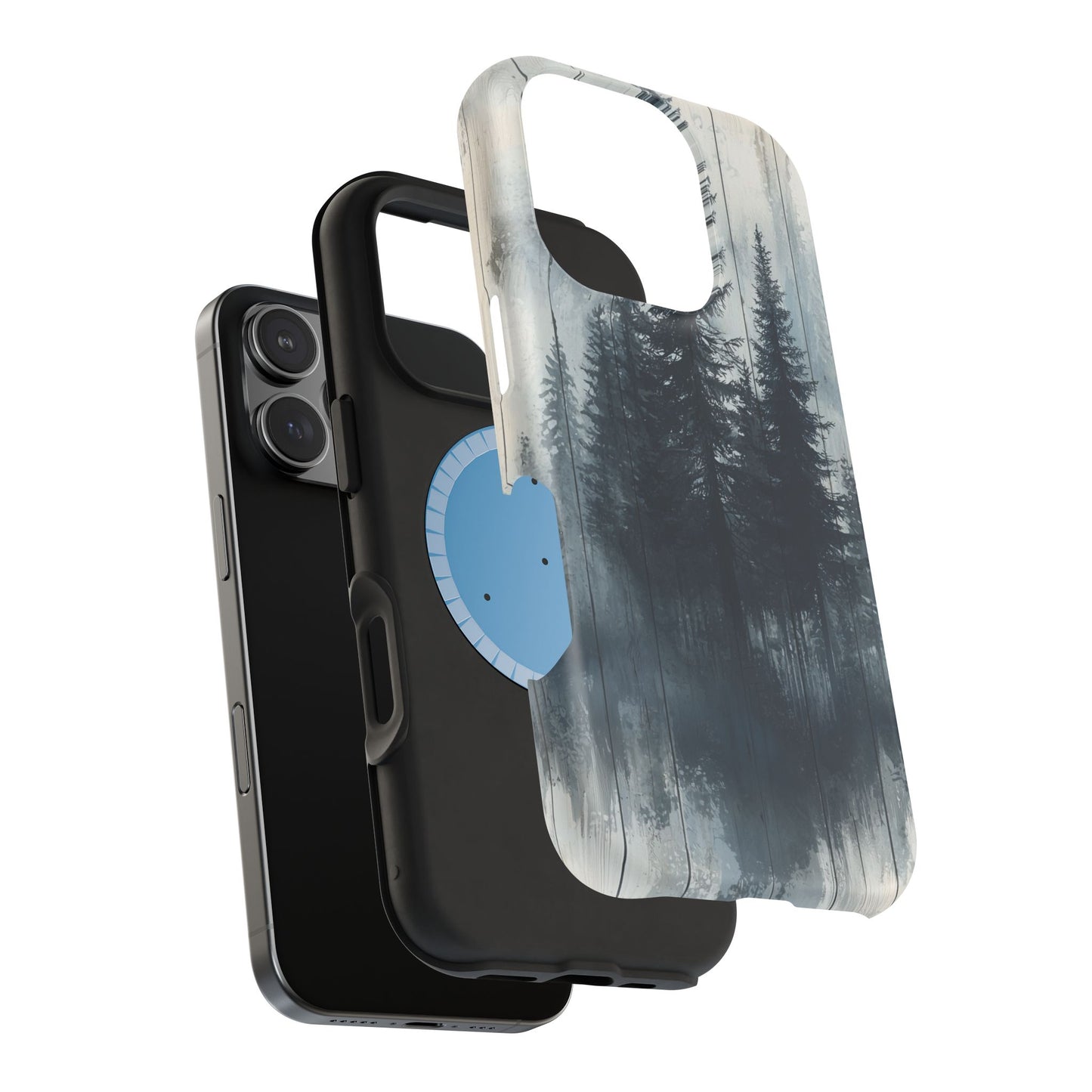 Rustic Pine Forest MagSafe iPhone Case - Blue Toned Woodland Design