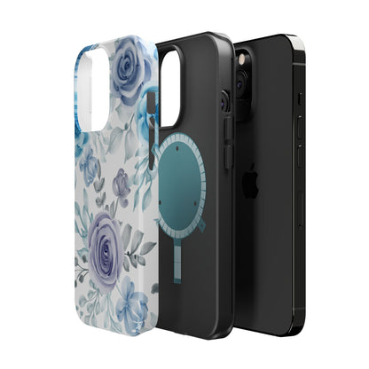 Elegant Blue & Violet Roses MagSafe Case – Artistic Floral Protection with Magnetic Charging Compatibility