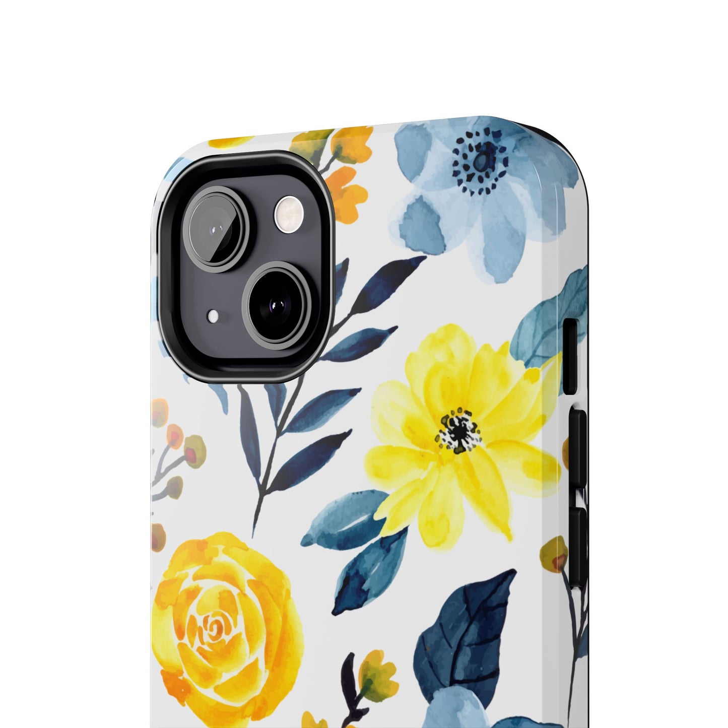 Golden Yellow & Sky Blue Floral – Watercolor Botanical iPhone Case