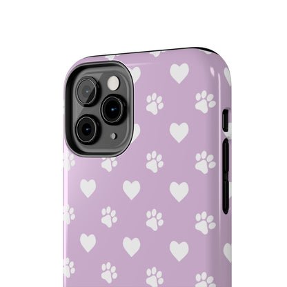 Purple Hearts & Paw Prints - Cute Pet Lover iPhone Case