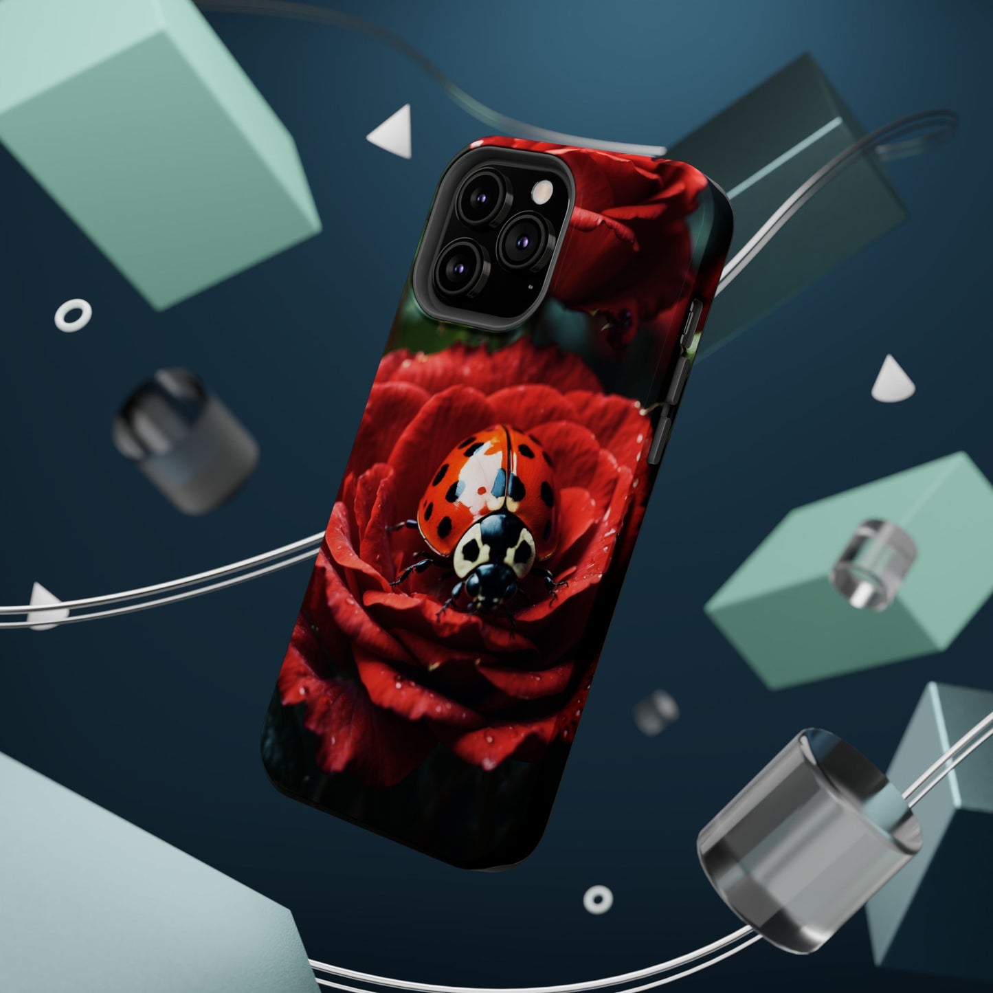 Elegant Rose & Ladybug Charm - MagSafe iPhone Case