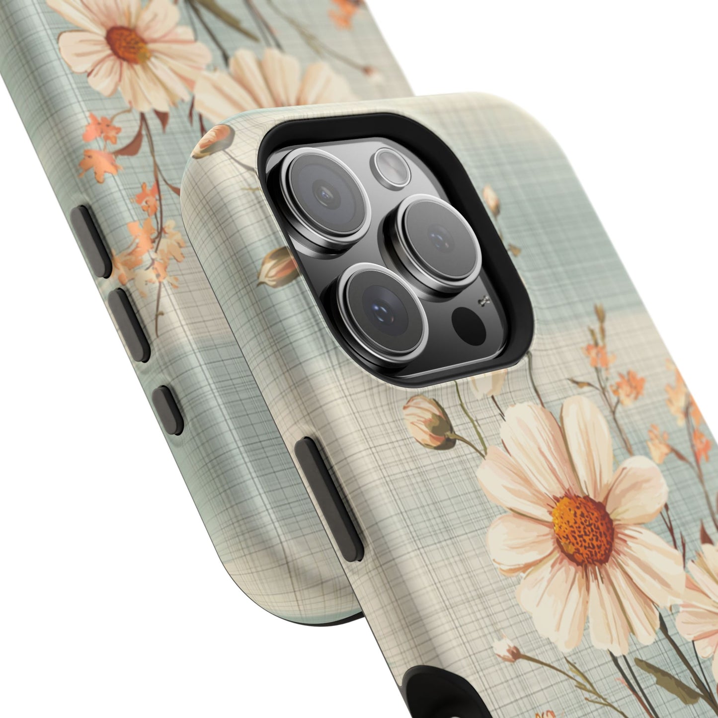 Pastel Green Daisy MagSafe iPhone Case - Floral Plaid Protective Cover