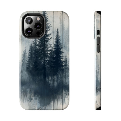 Rustic Pine Forest iPhone Case - Blue Toned Woodland Country Design