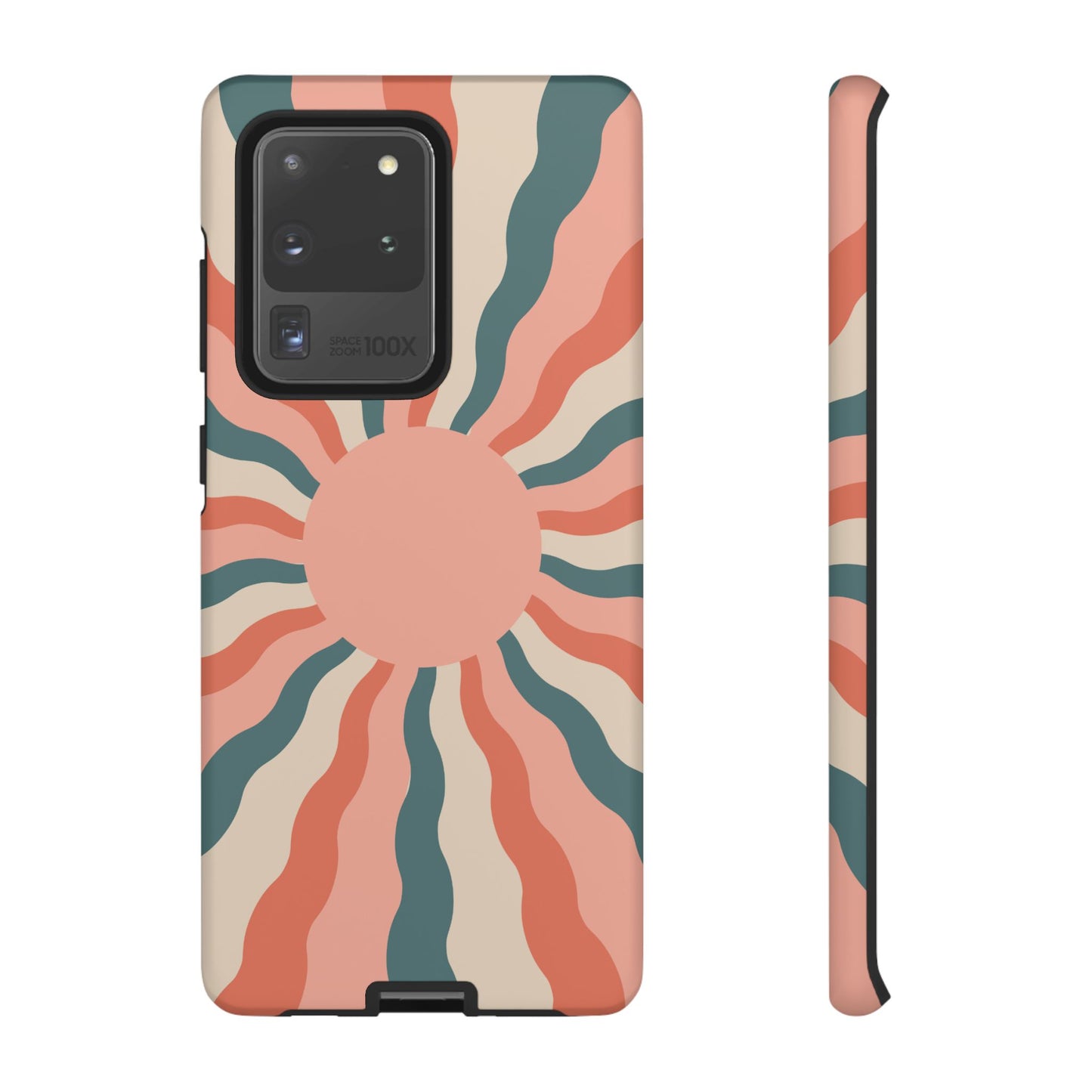 Retro Sunburst Samsung Galaxy Case – Bold 70s-Inspired Waves in Coral, Teal, and Cream