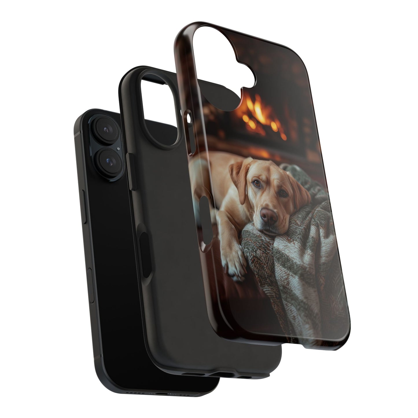 Cozy Labrador by Fireplace iPhone Case – Rustic Cabin Protective Cover