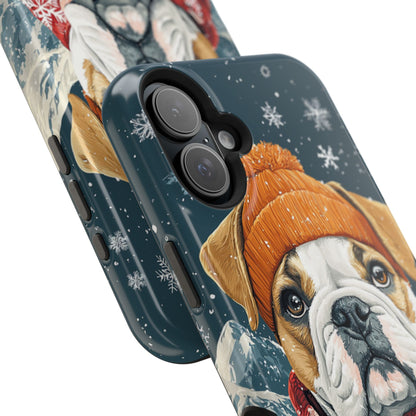 Cozy French Bulldog MagSafe iPhone Case – Rustic Fireplace Protective Cover