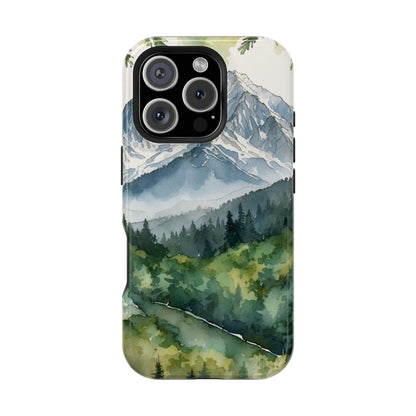 Watercolor Alpine Mountainscape - MagSafe iPhone Case