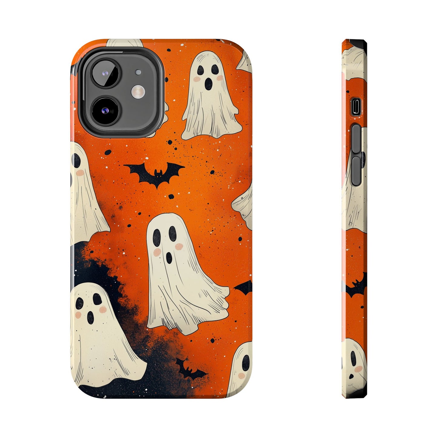 Spooky Ghosts & Bats iPhone Case – Vibrant Orange Halloween Design