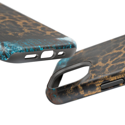 Boho Leopard and Turquoise Tough MagSafe iPhone Case – Rustic Western Design with Dual-Layer Protection