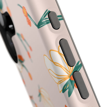 Elegant Magnolia Blossom Tough MagSafe iPhone Case – Soft Blush Background, Shock-Resistant Design