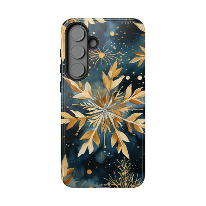 Gold Floral Snowflakes on Midnight Blue - Samsung Galaxy Series Case