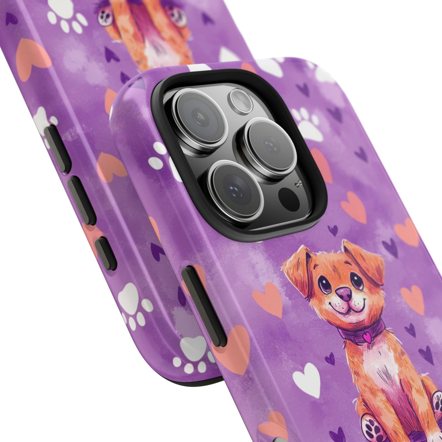 Cute Puppy iPhone Case - Adorable Pet Design with Hearts & Paw Prints, Protective Cover