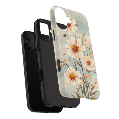 Vintage Plaid & Daisy Floral Tough iPhone Case – Dual-Layer Protection with Retro Flower Design