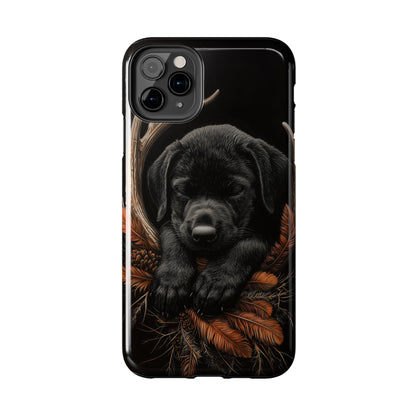 Charming Black Labrador Puppy on Feathers iPhone Case