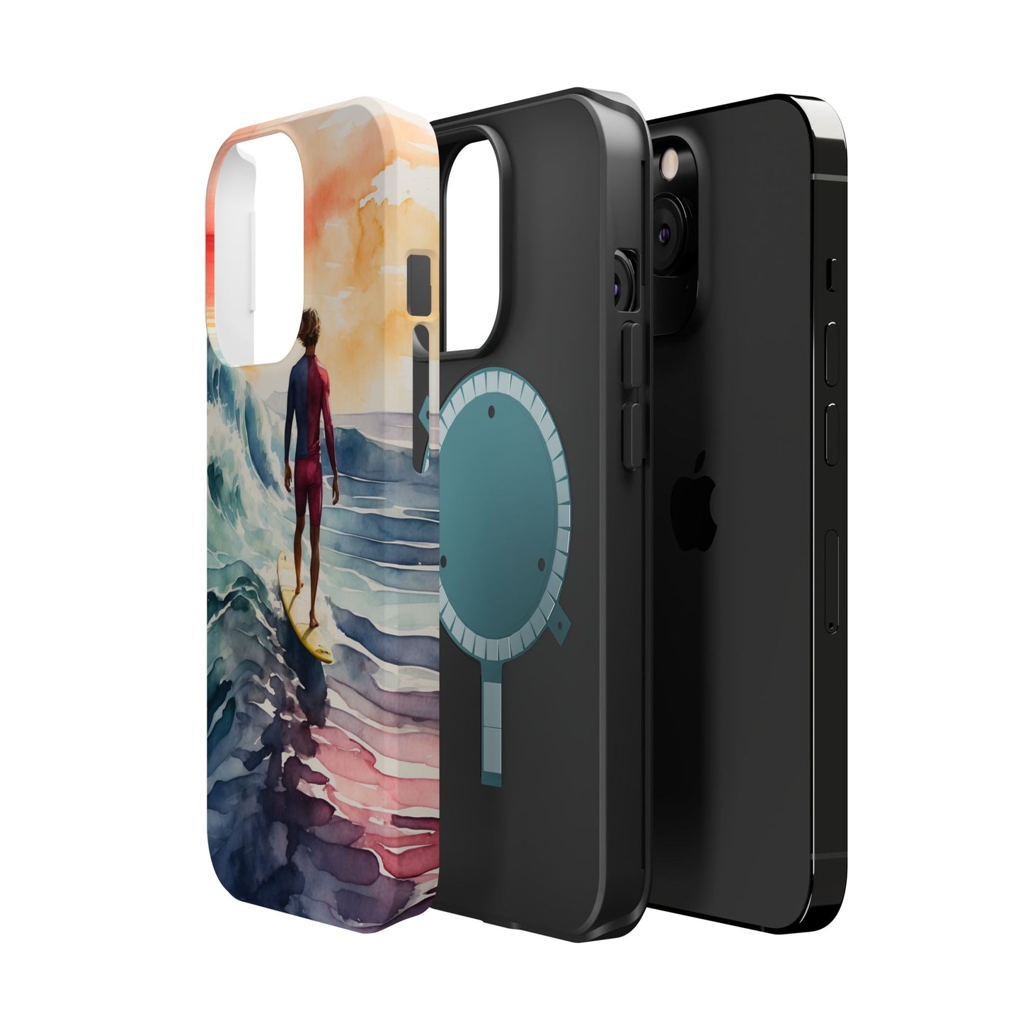 Surfer’s Sunset Wave MagSafe iPhone Case – Vibrant Watercolor Design