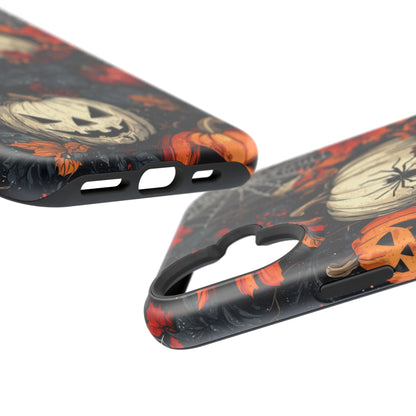 Hauntingly Elegant Halloween MagSafe iPhone Case – Pumpkins, Spiders, and Autumn Leaves Design