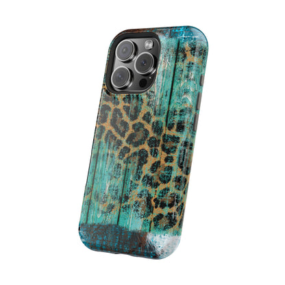 Turquoise Rustic Leopard Wood - MagSafe  iPhone Series Case