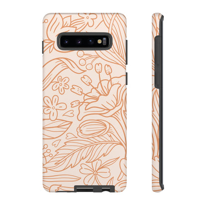 Soft Terracotta Floral Line Art Tough Samsung Galaxy Case – Minimalist Botanical Design with Dual-Layer Protection