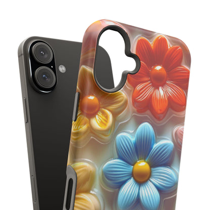 Glossy Retro Flower MagSafe iPhone Case – Colorful 3D Floral Design, Durable Protection