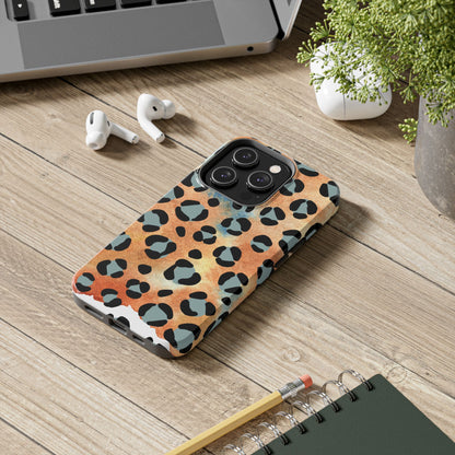 Sunset Watercolor Leopard Print Tough iPhone Case – Artistic Animal Pattern with Dual-Layer Protection