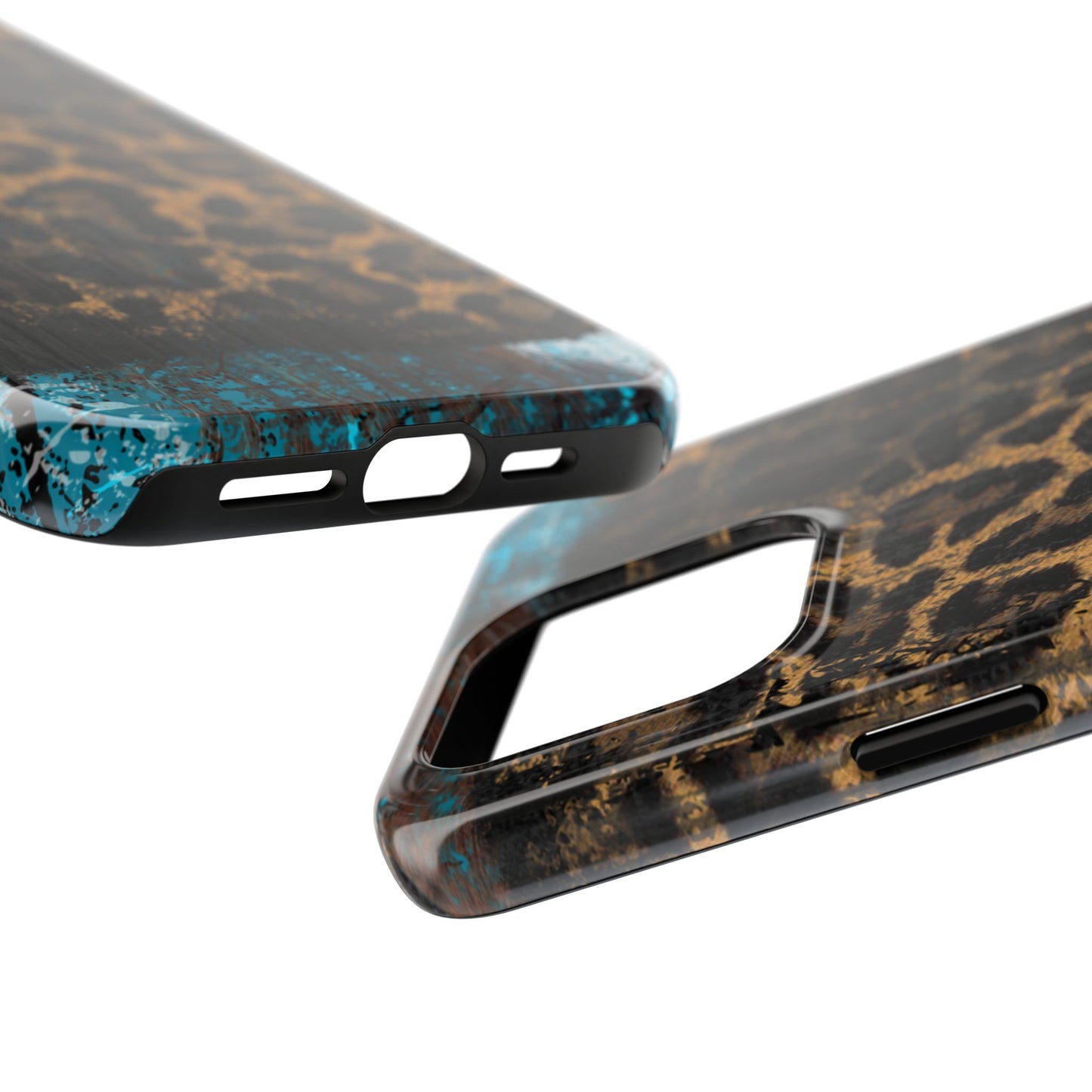 Boho Leopard and Turquoise Tough iPhone Case – Rustic Western Design with Dual-Layer Protection