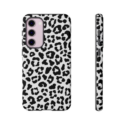 Monochrome Leopard Print Tough Samsung Galaxy Case – Classic Black and White Design with Dual-Layer Protection