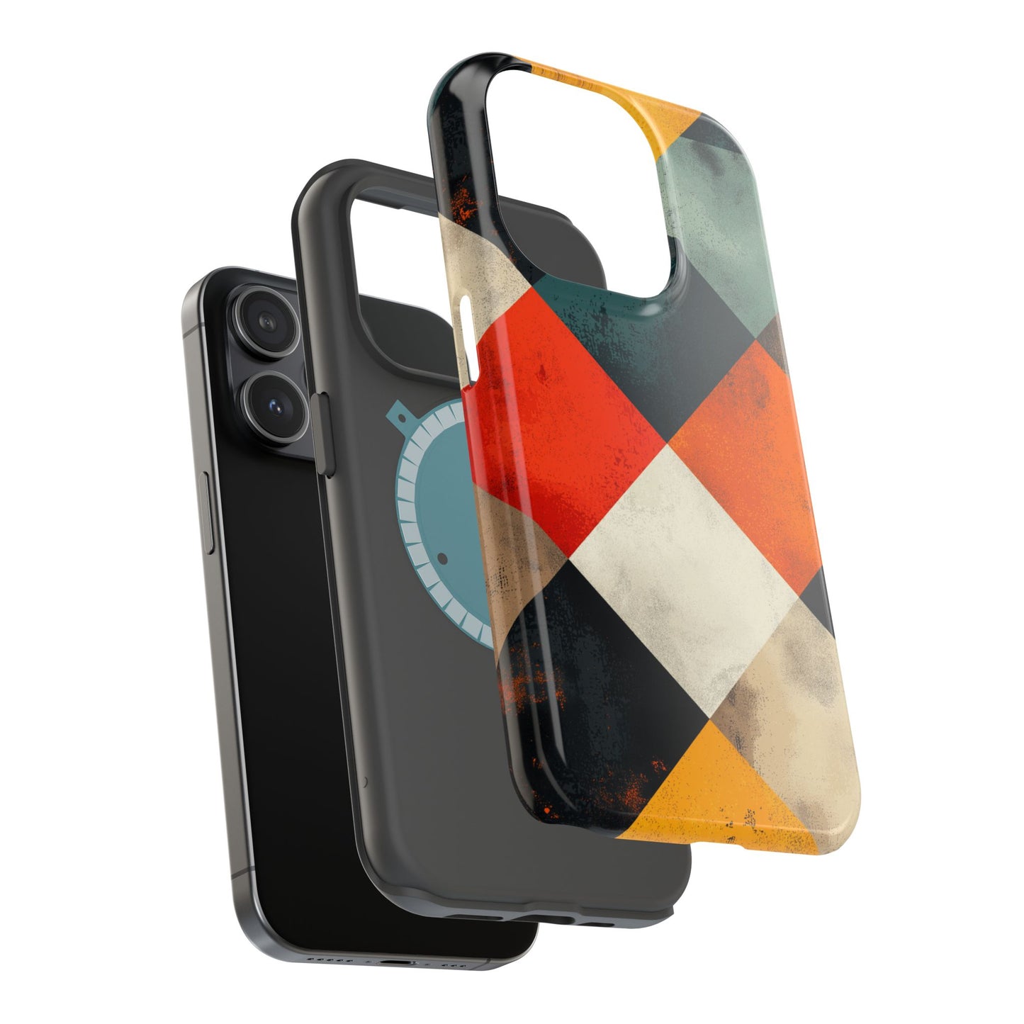 Geometric Retro MagSafe iPhone Case - Colorful Checkered Protective Cover