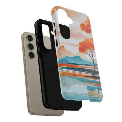 Serene Sunset Lake Samsung Galaxy  Case – Minimalist Landscape Art, Dual-Layer Protection