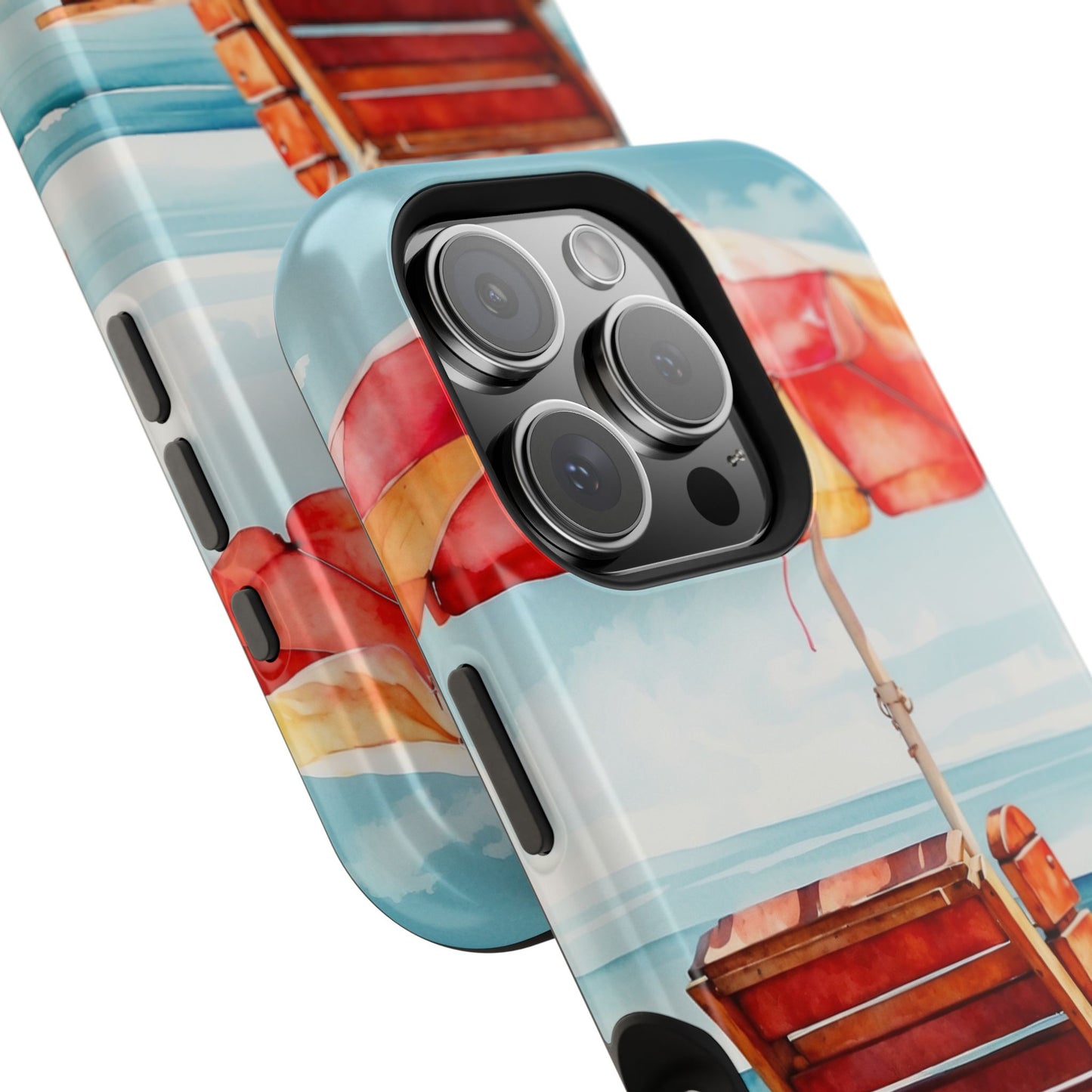 Beachfront Sunset Lounge MagSafe iPhone Case – Vibrant Watercolor Design