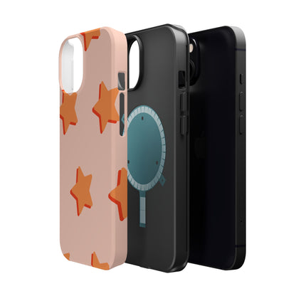 Retro Orange Stars MagSafe iPhone Case – Shock-Resistant, Smooth Matte Finish, Dual-Layer Design